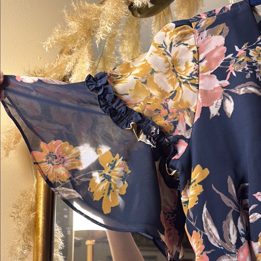 Bailey Blue Navy Floral Wrap Style Maxi Dress Boho Romantic Flowy Wedding Guest - Picture 6 of 6